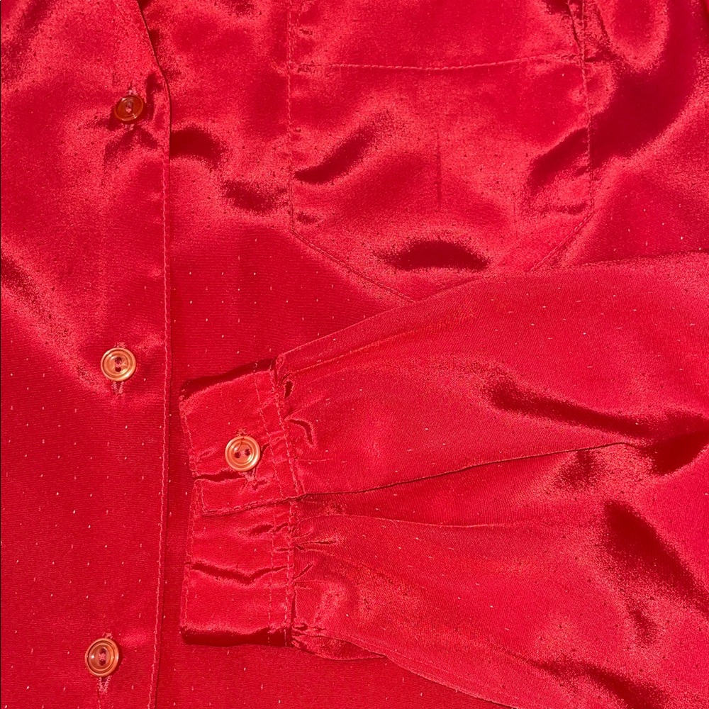 Vintage 1970’s Red Satin Women's Blouse. Size Small. - Picture 4 of 5